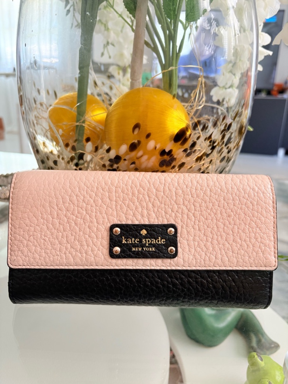 kate spade Pink and Black Pebbled Leather Continental Wallet